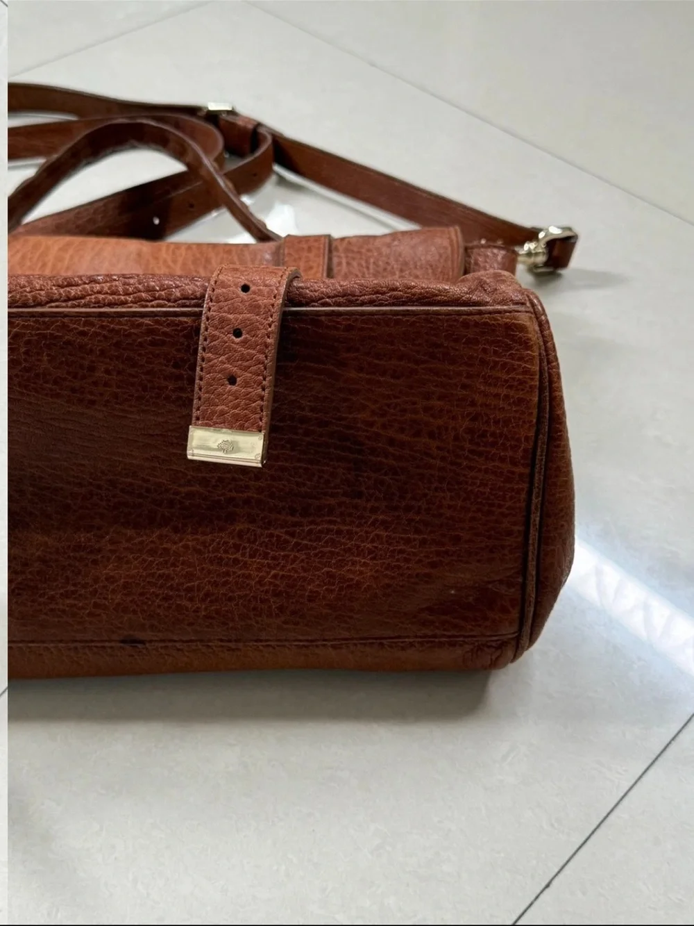 Mulberry Chestnut Brown Leather Messenger Bag with Top Handle